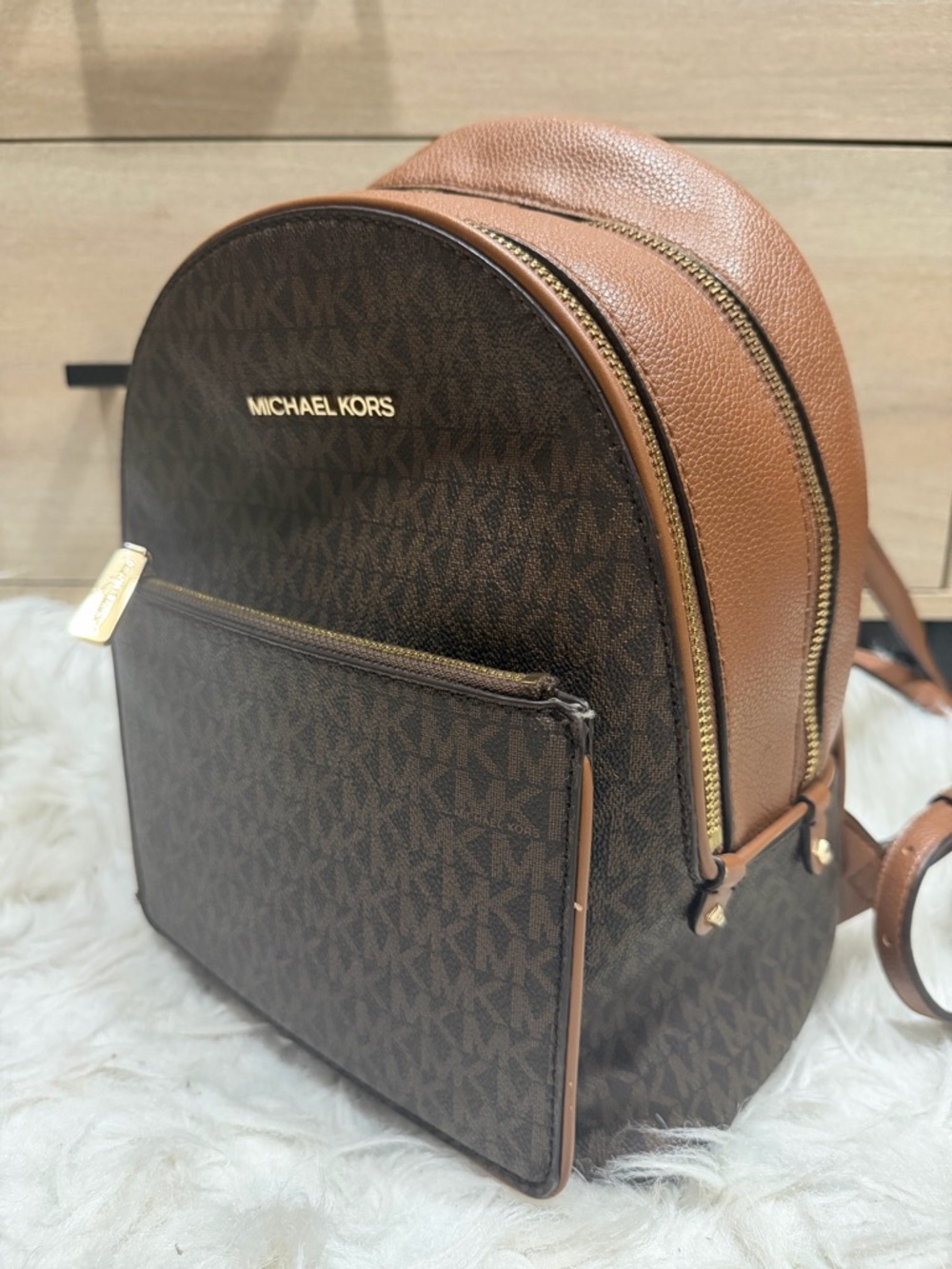 Michael Kors Brown and Tan Logo Mini Backpack